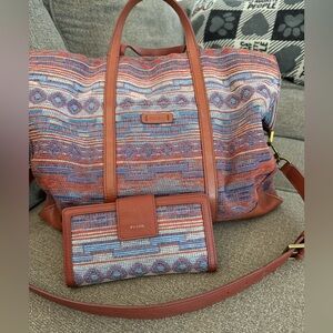 Fossil Carmen Tapestry Tote Bag and matching wallet